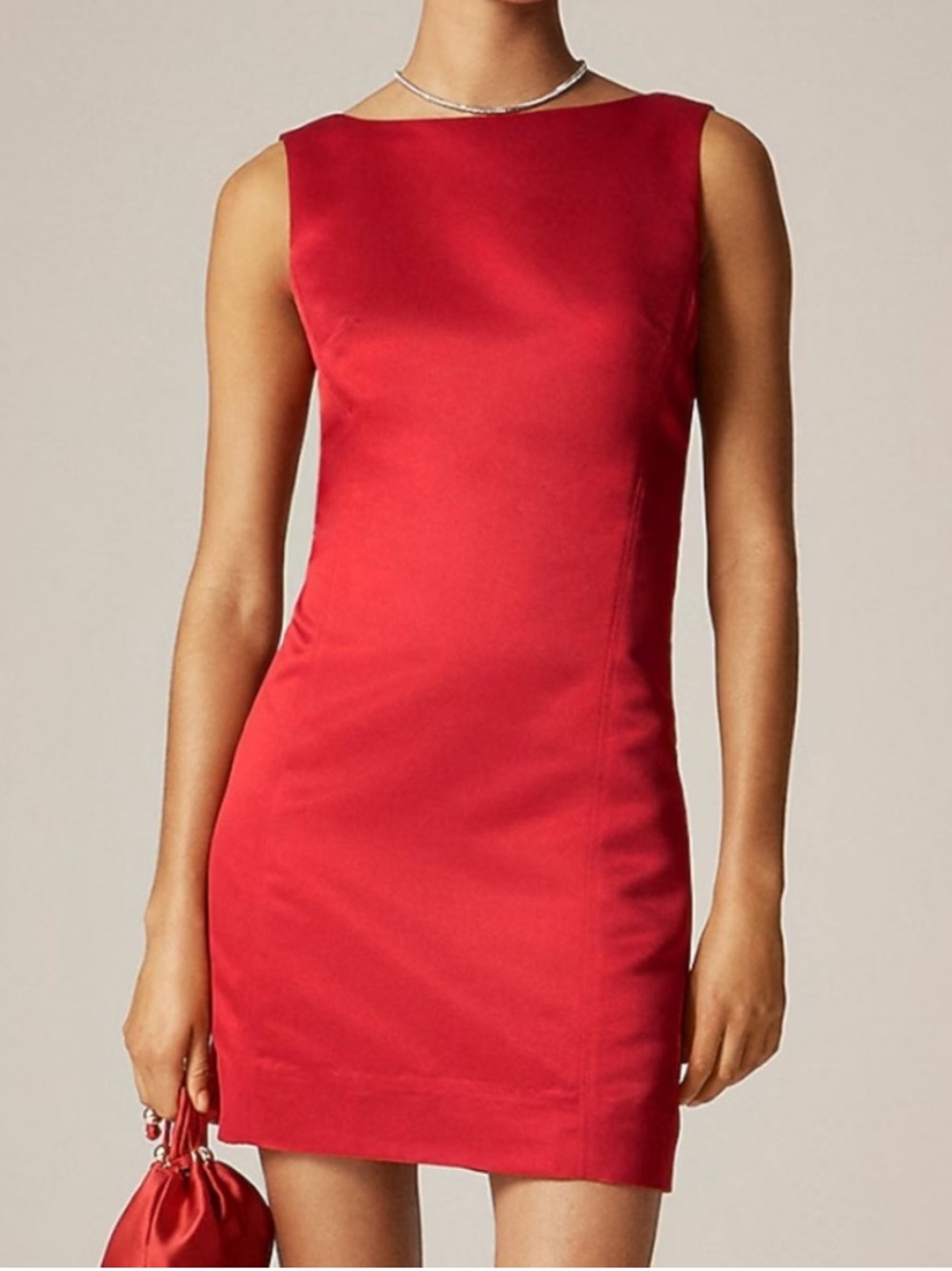 J crew Collection scoopback mini dress in satin radiant ruby